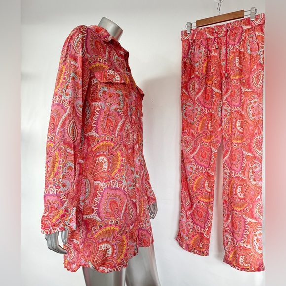 ZARA pajamas lounge set sleepwear paisley print Mediterranean size small - Picture 2 of 8